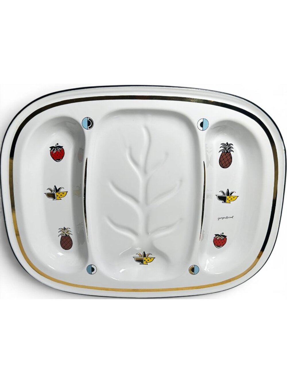 Georges Briard Ambrosia Enamel Divided Serving Tray Fruit Gold Rim 1960s Vintage - Picture 1 of 10